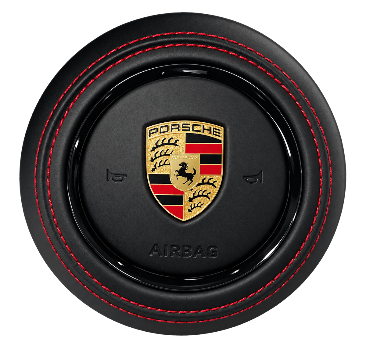 991.2 driver airbag in black leather with red stitching and crest